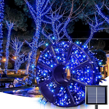 JMEXSUSS 600 LED Blue Solar Christmas Lights, 206.7ft Blue Christmas Lights Outdoor Waterproof, 8 Modes Solar Light Outdoor for Yard Patio Tree Garden Party Bushes Xams Decorations