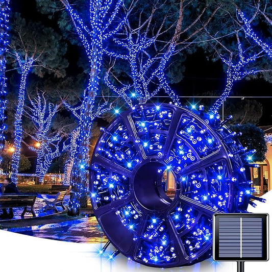 JMEXSUSS 600 LED Blue Solar Christmas Lights, 206.7ft Blue Christmas Lights Outdoor Waterproof, 8 Modes Solar Light Outdoor for Yard Patio Tree Garden Party Bushes Xams Decorations