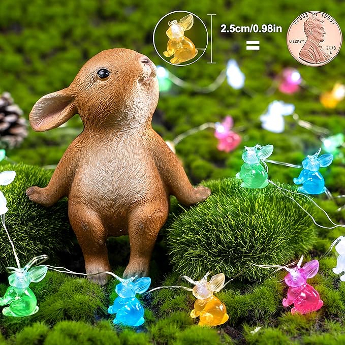 Easter Decorations Lights String 10ft 30 LEDs Bunny Light Easter String Lights Battery Operated with Remote 3D Rabbit Shaped Bunny Decor for Indoor Outdoor Home Party Bedroom