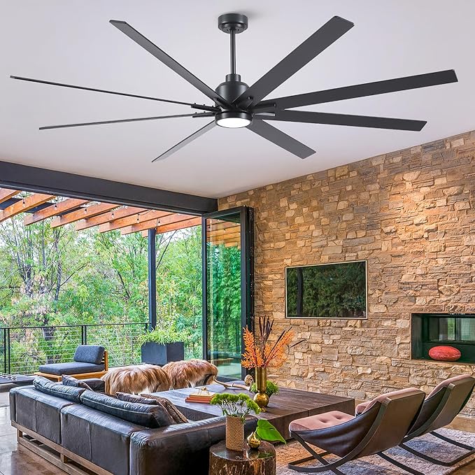 Rayqueen 84 Inch Large Ceiling Fans with Lights and Remote, Black Blades, 3CCT Dimmable LED, 6-Speed Reversible DC Motor, Ultra Quiet, 3 Timers for Living Room, Great Bedroom & Covered Outdoor