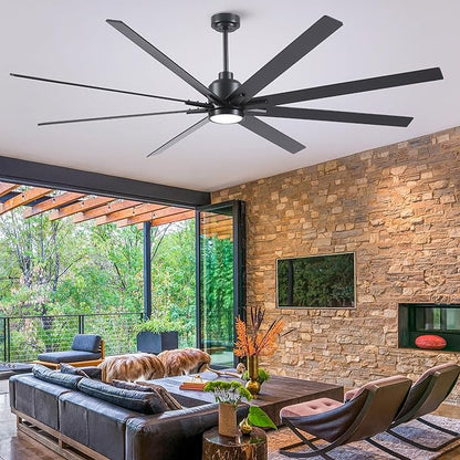 Rayqueen 84 Inch Large Ceiling Fans with Lights and Remote, Black Blades, 3CCT Dimmable LED, 6-Speed Reversible DC Motor, Ultra Quiet, 3 Timers for Living Room, Great Bedroom & Covered Outdoor