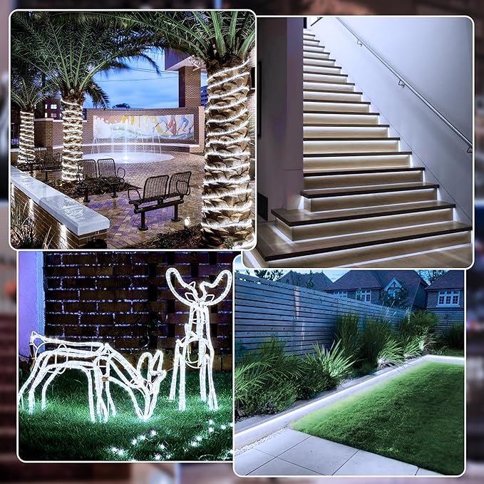 100FT 600LED Rope Lights Outdoor, IP68 Waterproof String Lights with Plug & Remote, Rope Lights for Outside, Patio, Pool, Bedroom, Party, Indoor Decoration (White)