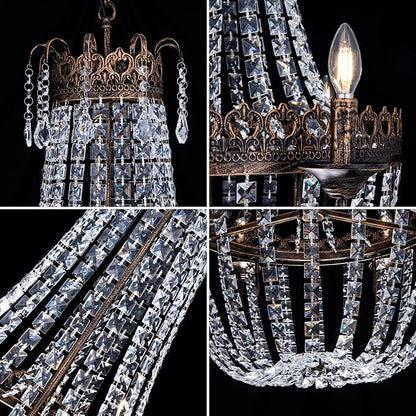 Wellmet French Empire Crystal Chandelier, 6-Light Farmhouse Antique Bronze Chandelier, Hanging Ceiling Mount Light Fixture for Dining Living Room, Bedroom, Bathroom, Kitchen Island, Hallway, 31.5" W