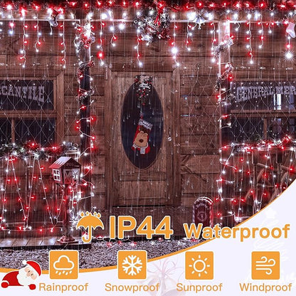 Ollny Icicle Lights for Outside 504LED 41FT, Red and White Christmas Light with Remote 8Modes Timers Waterproof, Plug in Connectable Hanging Lights for Outdoor Indoor House Roof Holiday