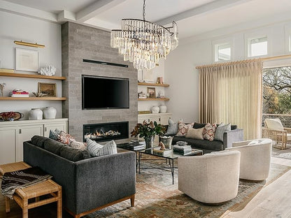 TOCHIC Black Crystal Chandeliers, 9 Lights Modern Farmhouse Chandeliers for Bedroom, Dining Room Light Fixture Spiral Design, High Ceiling Chandelier for Living Room, Entryway, 31.49" L