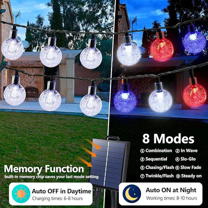 Joomer 4th of July Red White Blue Solar String Lights,39FT 60LED Waterproof with 8 Lighting Modes Patio Lights for Independence Day Garden Yard Gazebo Party
