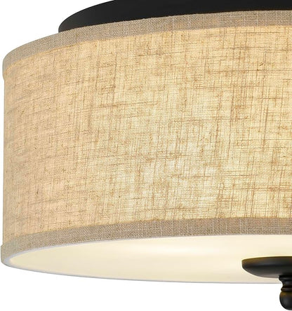 Quoizel Blanche 16" Flush Mount Ceiling Light with Premium Fabric Shade, Matte Black, ETL Damp Rated for Kitchen or Bath