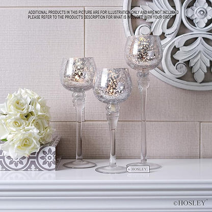 Hosley Set of 3 Crackle Metallic Glass Tealight Holders 12 Inch, 10 Inch, 9 Inch Elegant Home Decor for Ambient Lighting and Stylish Centerpieces and Gift