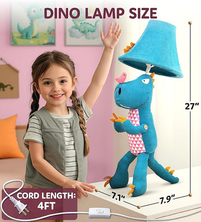 Dinosaur Girls Lamp for Kids Room - 27", Kids Lamp for Girls Bedroom - Cute Christmas Gifts, Birthday Gifts for All Ages: Toddler Boys, Children, Grandkids 3 4 5 and Up Years Old, Sister, Brother