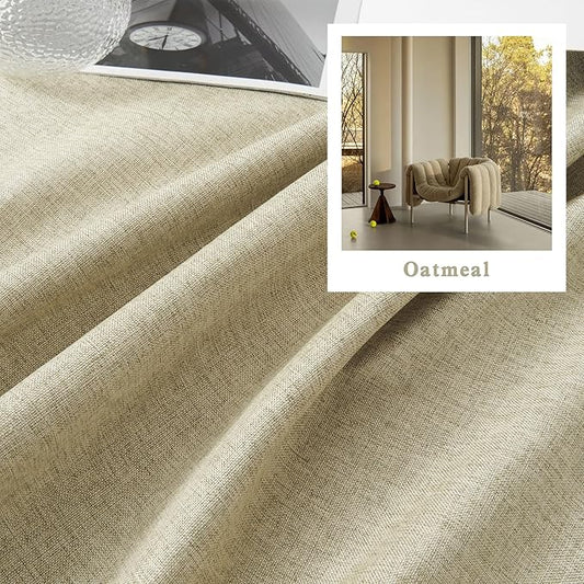 DUALIFE 2PCS Blackout Extra Long Linen Curtains 11 ft Length Drapes, High Ceiling Living Room Tall Cutains Back Tab Pocket 2 Story Long Window Curtains 50 X132 Inch 2 Panels Chartreuse Oatmeal
