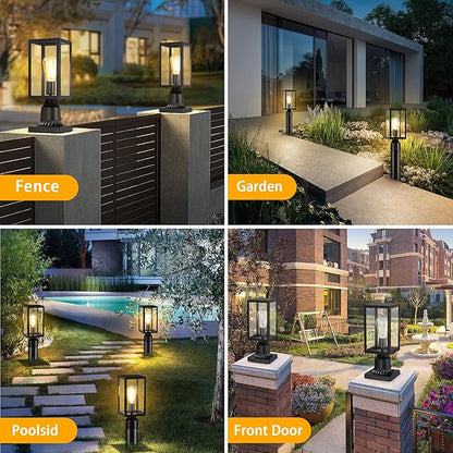 Outdoor Post Lights with Pier Mount Base, 2-Pack Modern Lamp Post Light Fixture Waterproof Pole Lights Outdoor Column Lights Exterior Post Lantern with Clear Glass for Garden Patio