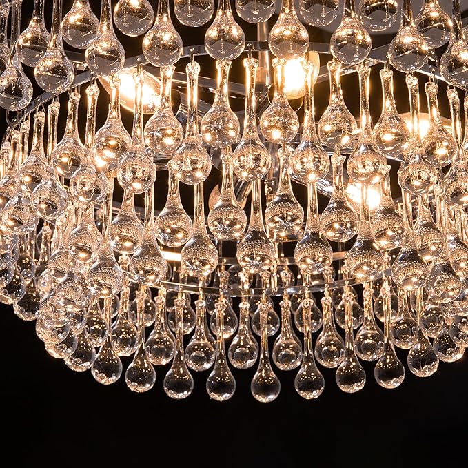 TOCHIC Modern Crystal Chandelier for Dining Room, 24 inch Gold Chandeliers Light Fixtures High Ceiling Crystal Pendant Lighting for Bedroom, Kitchen Island Light, Living Room Chandelier, 3 Tiers