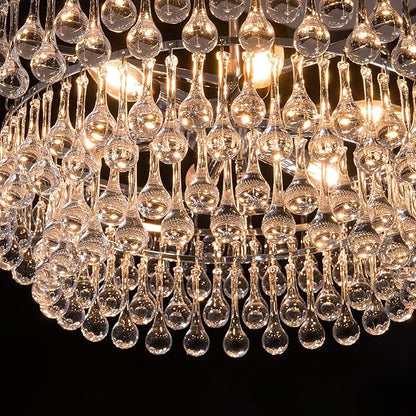 TOCHIC Modern Crystal Chandelier for Dining Room, 24 inch Gold Chandeliers Light Fixtures High Ceiling Crystal Pendant Lighting for Bedroom, Kitchen Island Light, Living Room Chandelier, 3 Tiers