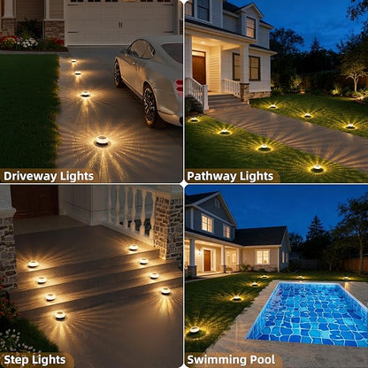 VOLISUN Solar Ground Lights Outdoor,16 Pack Flat Solar Pathway Lights,IP67 Waterproof Solar Powered Disc Lights,Landscape Lighting for Garden Yard Walkway Patio Driveway,Warm White