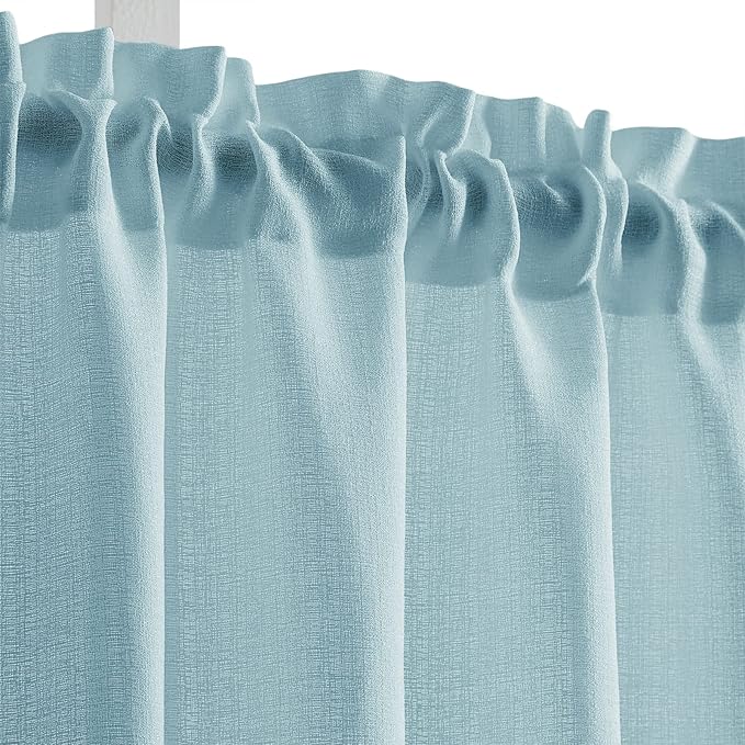 Melodieux Blue Semi Sheer Tier Curtains 36 Inch Length for Kitchen Cafe Bedroom Small Windows, Linen Look Rod Pocket Short Curtain Tiers Voile Drapes, 2 Panels