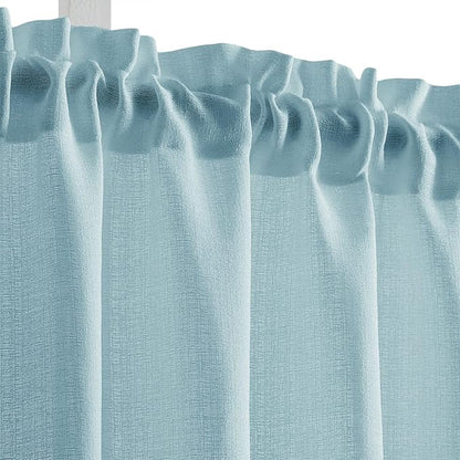 Melodieux Blue Semi Sheer Tier Curtains 36 Inch Length for Kitchen Cafe Bedroom Small Windows, Linen Look Rod Pocket Short Curtain Tiers Voile Drapes, 2 Panels
