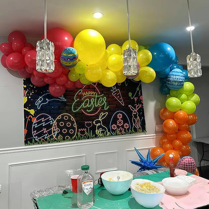 141 Pcs Rainbow Neon Balloon Arch Kit, Hot Pink Lime Green Orange Slate Blue Yellow Latex Hawaii Summer Tropical Balloon Garland for Hawaiian Luau Aloha Birthday Baby Shower Pool Party Decorations