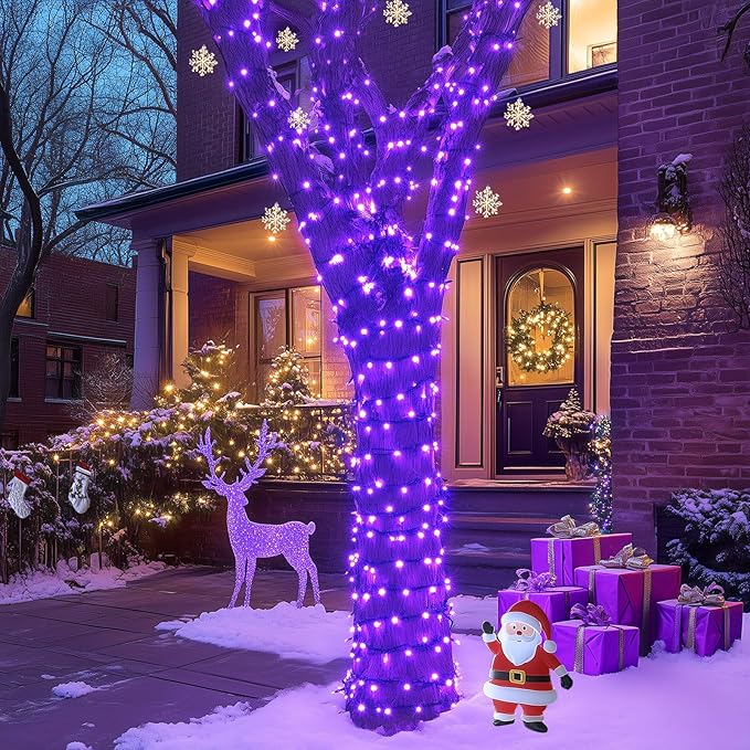 JMEXSUSS 600LED Purple Solar Halloween Lights, 206.7ft Solar String Lights Outdoor Waterproof, 8 Modes Purple Christmas Lights for Outside Yard Patio Tree Garden Xmas Halloween Decor