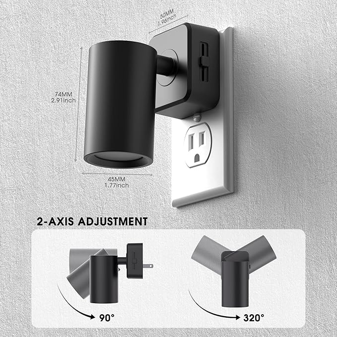 Briignite Night Lights Plug into Wall, 320° Rotating Night Light Plug in, 2Pack, Dusk to Dawn Sensor, 1W Dimmable Led nightlight Daylight White Spot Light for Bedroom, Kids Room, Bathroom