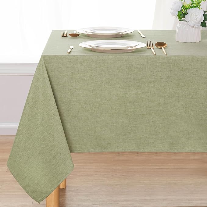 DWCN Rectangle Faux Linen Tablecloth - Waterproof Spill-Proof Wrinkle and Stain Resistant Table Cloth Washable Decorative Farmhouse Table Cover for Kitchen Dining Party, 60 x 84 Inch, Sage Green
