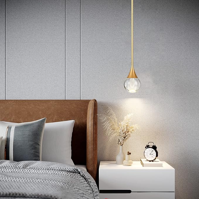 2-Pendant Lights Kitchen Island, Brass Gold Globe Crystal Ceiling Hanging Light Fxitures, LED Light Fixtures Metal Rod Ceiling Glass Pendant Lighting for Kitchen Island Dining Room Bar