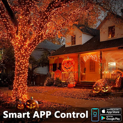 ODEETRONIC Purple Valentine's Day Lights, 98Ft 300LED Smart Color Changing String Lights APP/Voice Control, Music Sync Orange & Purple Fairy Light Waterproof for Christmas Indoor Outdoor Halloween
