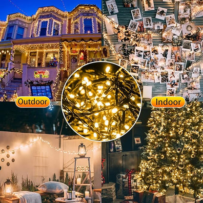 New Upgraded Solar Christmas String Lights Outdoor Waterproof 2 Pack Total 144ft 400 Led Solar & USB Rechargeable 19 Modes Christmas Tree Lights for Outdoor Indoor Yard Xmas Decorations, Warm White