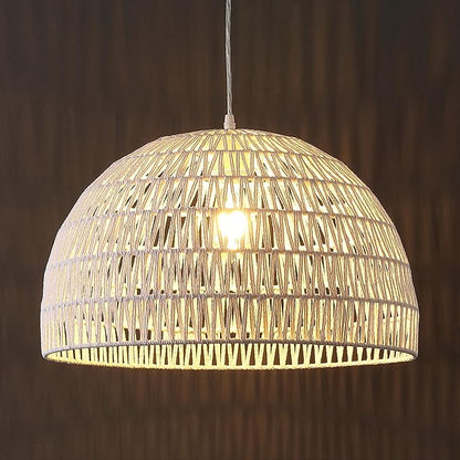 JONATHAN Y 20" White Modern Bohemian Woven Rope LED Pendant Light Fixture, Adjustable Dome Ceiling Lamp for Kitchen Island, Rope Shade, Coastal Farmhouse Decor (JYL6504E)
