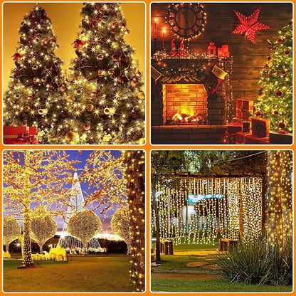 Battery Operated Christmas Lights, 33 FT 100 LED Mini String Lights with Timer and 8 Modes, Green Wire Outdoor Waterproof String Lights for Tree Xmas Indoor Holiday Party Garden Decor, Warm White