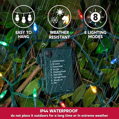 Joiedomi LED Christmas String Lights,50 Count 16.3FT Battery Operated Christmas Tree Fairy Lights with 8 Modes,Multifunction Green Wire for Xmas Decor Party Holiday House,Multicolor