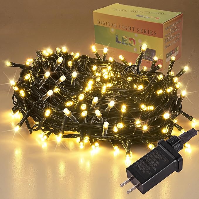 Etinga 200 LED String Lights 66ft Warm White, Black-Green Wire Plug in Fairy Lights with 8 Lighting Modes, Christmas Lights for Bedroom Tree Yard Patio Wedding Holiday Decor (Warm White, 200 LED 66ft)