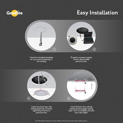 Goodlite 3-inch LED Fire-Rated, Round Slim - Recessed 8W Downlight, 120-277V, CRI 90+, ETL Listed, Dimmable Triac & 0-10V, 600 Lumens, 5CCT 27K-30K-35K-41K-50K, 50k Hr, Equal to 50W, 1ct (G-96921)