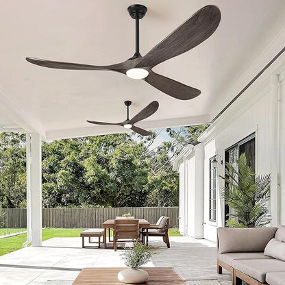 Haipeel 72 Inch Ceiling Fans with Lights, Wood Outdoor Ceiling Fan for Patio and Remote Control Rustic Propeller Large Ceiling Fans with Light Farmhouse Indoor Quiet High cfm, Deep Brown
