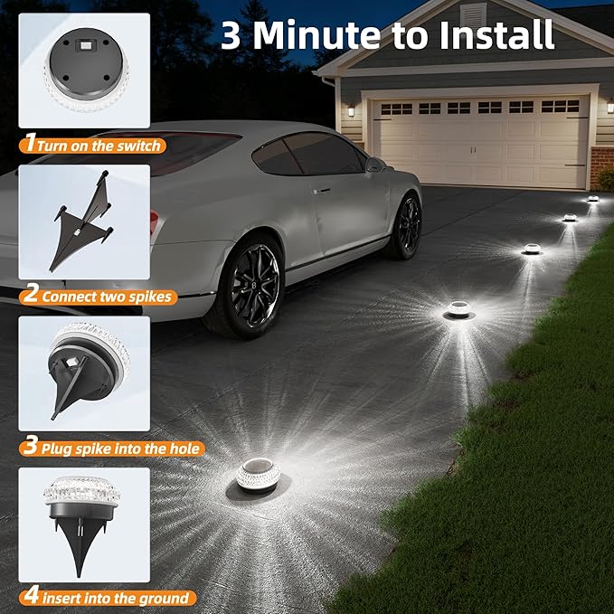 VOLISUN Solar Ground Lights Outdoor,16 Pack Flat Solar Pathway Lights,IP67 Waterproof Solar Powered Disc Lights,Landscape Lighting for Garden Yard Walkway Patio Driveway,Cool White