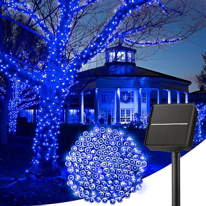 Minetom Solar String Lights Outdoor Waterproof- 40 FT 100 LED Solar Powered String Lights with 8 Lighting Modes, IP65 Waterproof Solar Christmas Lights for Outdoor Outside Tree Party Decor, Blue