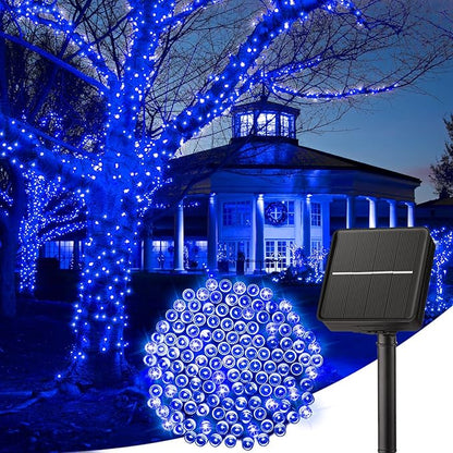 Minetom Solar String Lights Outdoor Waterproof- 40 FT 100 LED Solar Powered String Lights with 8 Lighting Modes, IP65 Waterproof Solar Christmas Lights for Outdoor Outside Tree Party Decor, Blue