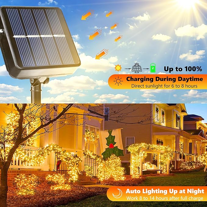 Joomer Solar String Lights, 39FT 100LED Solar Powered Outdoor Fairy Lights, Waterproof 8 Modes Twinkle String Lights for Garden Patio Yard Tree Wedding Christmas Decor (Warm White)