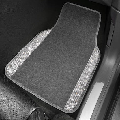 CAR PASS Bling Diamond Car Mats Shining Carpet Crystal Rhinestones Sparkly Glitter Floor Mats with Anti-Slip PVC Heel Pad Universal Fit for Automotive SUV, Sedan, Car, Van, 4pcs for Girl Women, Gray