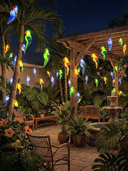Outdoor Tropical Parrot String Lights Plug in, 8.5Ft Outdoor Hawaiian Decorative Patio String Lights with 10 Colorful Parrot Lights, Hanging Novelty Bird Lights for Deck Backyard Trees Stair Party