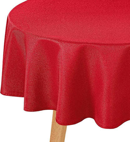Hiasan Round Textured Tablecloth 50 Inch - Waterproof Spillproof Antiwrinkle Jacquard Table Cloth, Decorative Polyester Table Cover for Kitchen, Outdoor Picnic, Holiday and Parties, Red