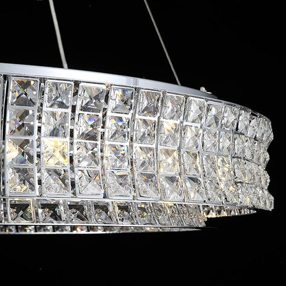 Modern Crystal Chandelier Round 20-Light Contemporary Hanging Ceiling Light Fixture Chrome Finish with Clear Rectangular Crystals Dining Room Living Room Bedroom Entryway Lighting Easy Install 39''