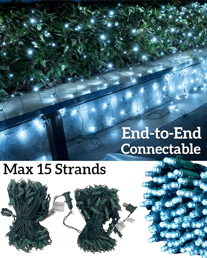 Led Christmas Net Lights for Bushes, 132LED 6FT x 6FT Connectable UL Certified Net Lights for Bushes Tree Shrubs Xmas Trunk Green Wire Christmas Decorations