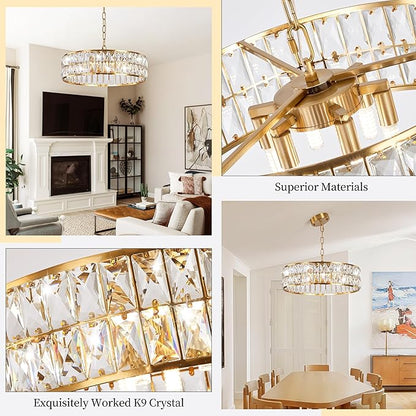 Crystal Pendant Light Modern Chandelier Crystal Semi Flush Mount Ceiling Light Round for Kitchen Island Foyer Hallway