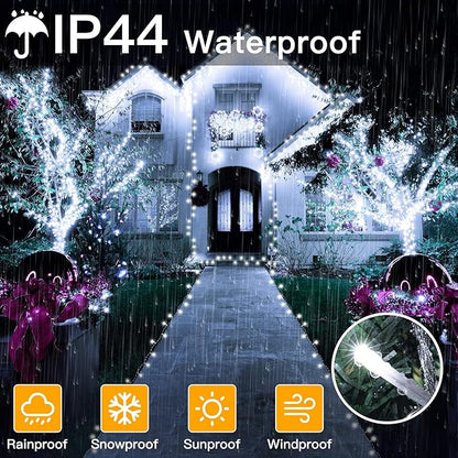 Ollny Christmas Lights Outdoor 400LED 131FT, Cool White Fairy Lights with Remote 3 Timer, Plug in 8 Modes String Lights for Bedroom Indoor Outside House Party Xmas Decorations