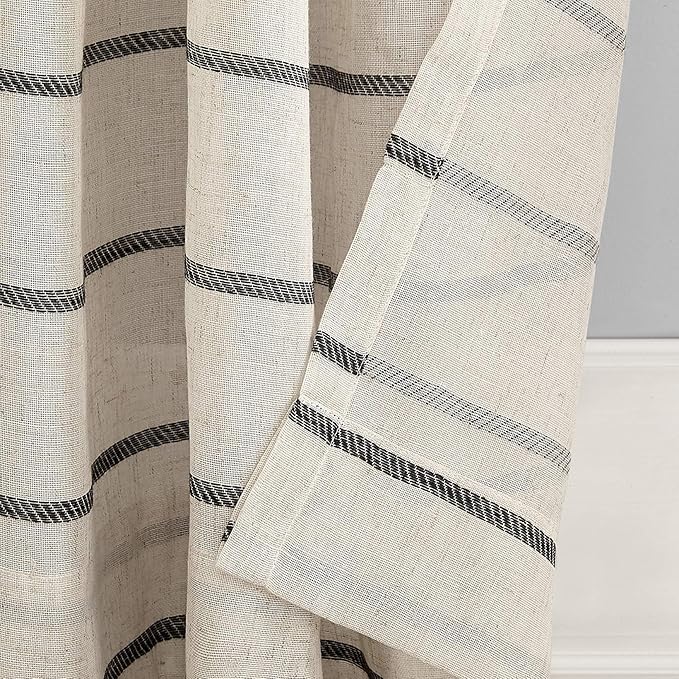 Clean Window Twill Stripe Anti-Dust Allergy/Pet Friendly Anti-Dust Sheer Cafe Curtain, 52" x 24, Black/Linen