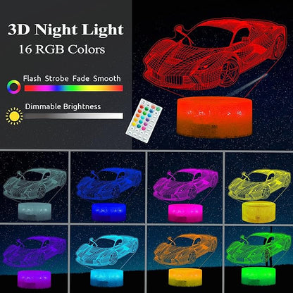 Car Gifts for Men, Racing Vehicle Night Light with Remote Control, 16 Colors Changing, Timer, RGB Flashing Mode and Dimmable, Cool Gifts for Boys Christmas Decor