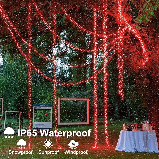 100FT 300 LED Christmas Lights Outdoor, Plug in String Lights for Outside Waterproof with 8 Modes, Connectable Green Wire Fairy Twinkle Lights for Indoor Patio Garden Xmas Holiday Decorations, Red