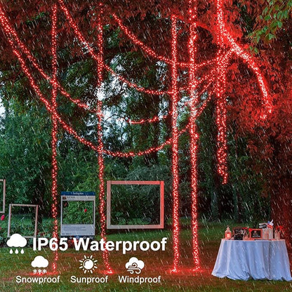 100FT 300 LED Christmas Lights Outdoor, Plug in String Lights for Outside Waterproof with 8 Modes, Connectable Green Wire Fairy Twinkle Lights for Indoor Patio Garden Xmas Holiday Decorations, Red