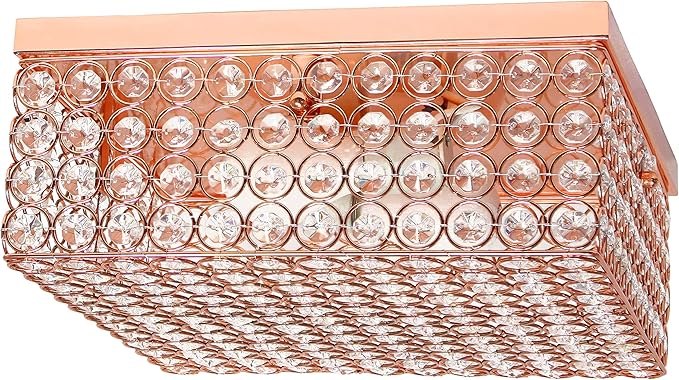 Elegant Designs FM1004-RGD Elipse Crystal 12 Inch Modern Metal 2 Light Squared Ceiling Flush Mount Fixture, Rose Gold