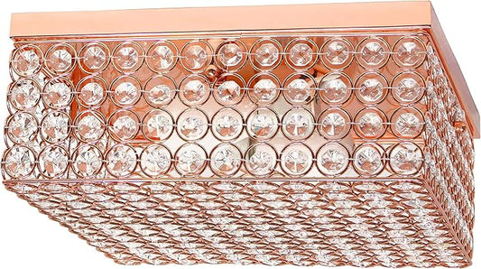 Elegant Designs FM1004-RGD Elipse Crystal 12 Inch Modern Metal 2 Light Squared Ceiling Flush Mount Fixture, Rose Gold